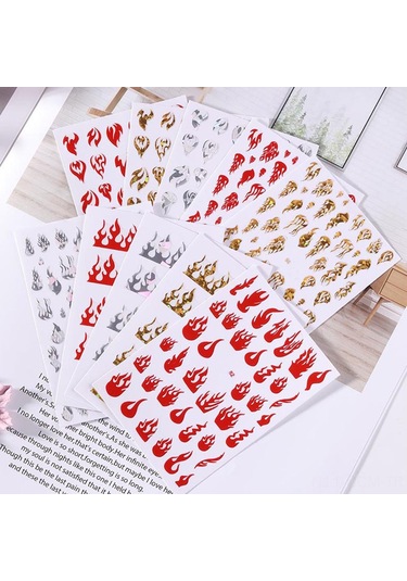 Qingmipy Alev Desenli Parlak Folyo Tırnak Sticker Seti - 5 Adet Dıy Tırnak Dekorasyonu 86