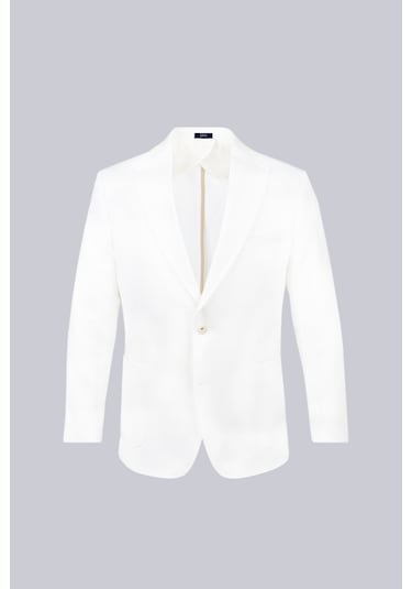 Hatemoğlu Beyaz Regular Fit Mono Yaka Casual Keten Ceket 27926 Beyaz