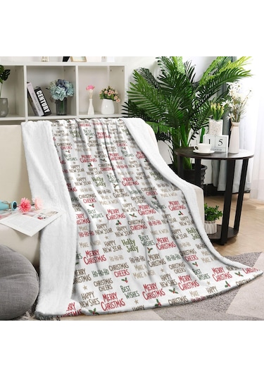 Noel Desenli 60x80 İnç Polar Battaniye, Yumuşak, Hafif Ve Kalın, Erkek, Kadın Ve Çocuk İçin Noel Bayram Metni