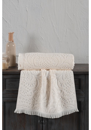 Varol Jacquard %100 Pamuk El Havlusu 50x90cm Krem-50x90cm Krem