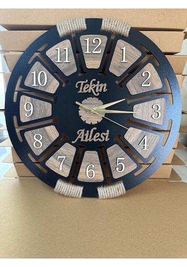 Kişiye Özel Ahşap Dekoratif Halatlı Duvar Saati ÇOk Renkli