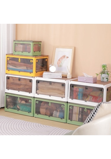 Sones Katlanabilir Plastik Saklama Kutusu Tekerlekli İstiflenebilir Depolama Düzenleyici 37 X 26,5 X 22 Cm, Renk: Sarı