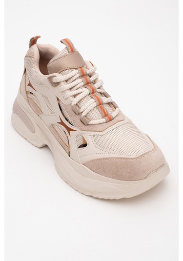 Marron Bej Desenli Kadın Spor Sneakers Bej