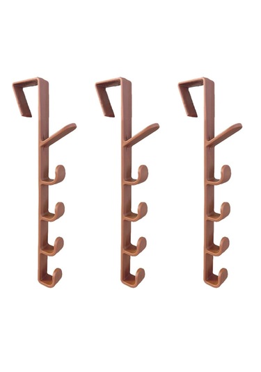 Kapı Arkası Dikey 5 Kancalı Eşya Askısı-al4833 3 Adet Kahverengi