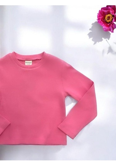 Kız Çocuk Pamuklu Kaşkorse Crop Bluz-15213 Fuşya