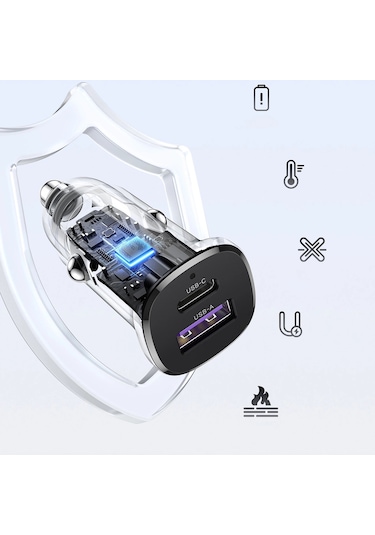 Ugreen 30w 2 Portlu Araç İçi Şarj Cihazı Çakmaklık Adaptörü, 25845