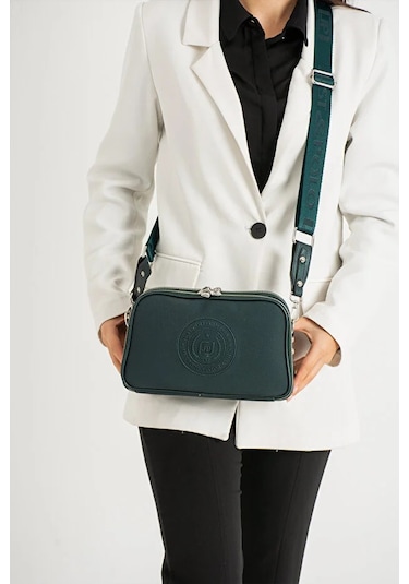 Just Polo Kadın Günlük Kullanıma Uygun Lakoste Ayarlanabilir Askılı Lüks Omuz Çantası Shoulder Bag Koyu Yeşil