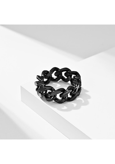 Siyah Basit Titanyum Çelik Zincir Yüzük Erkek Yüzük Hip-hop Giyim Kişilik Paslanmaz Çelik Takı Hediye 10