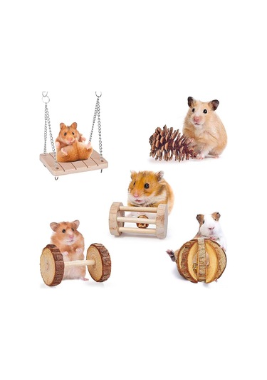 Dianziye Küçük Evcil Hayvanlar İçin Ahşap Diş Tırpanı Ve Oyun Seti - 9 Parça: Hamster, Tavşan, Gine Pig İçin Egzersiz Ve Stres Azaltıcı Oyuncaklar