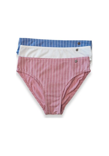Kom Stripe 3'lü Kadın Bikini Külot 001