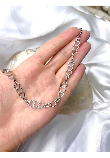 Aşkın Zinciri Gümüş Kaplama Kalp Zincirli Kolye Çok REnkli