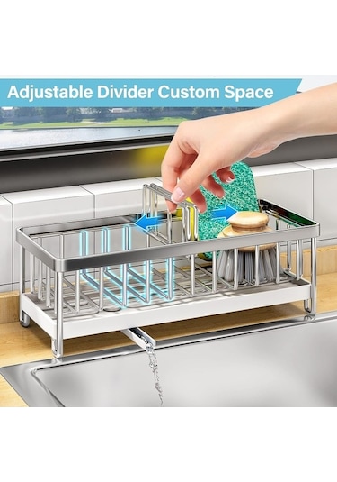 Pazly 24x9.5x10 Cm Paslanmaz Çelik Gümüş Sünger Tutucu Mutfak Lavabo Bulaşık Süngeri Organizatör Süzgeç Fırçası Tutucu Depolama Gümüş