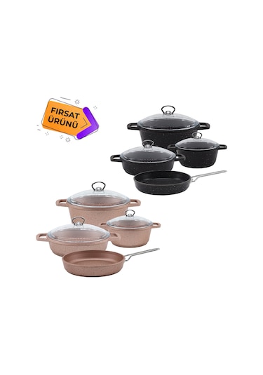 Meşeler Lisa Granit Döküm 7 Parça Tencere Seti Siyah