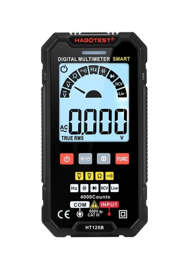 Ht125b Akıllı Dijital Multimetre: Ac/dc Voltaj Ölçümü, 4000 Sayım, Kapasite Ve Diyot Testi, Arka Işık Lcd Ekranı, El Feneri Pil Yok
