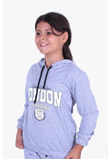 Fyk Kids Kız Çocuk Yuvarlak Yaka Baskılı Eşofman Takımı Gri Melanj