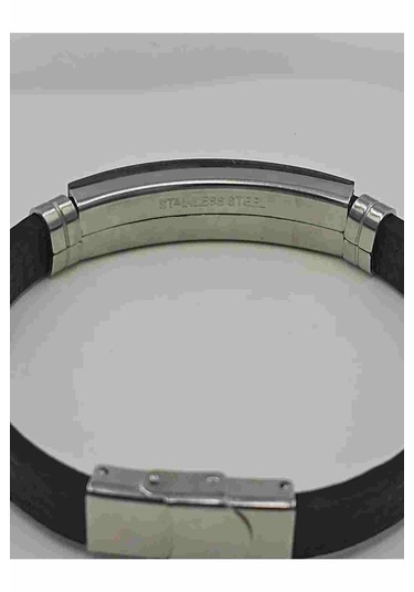 Deri Kordonlu Çelik Erkek Thunder Bileklik Siyah - Gümüş