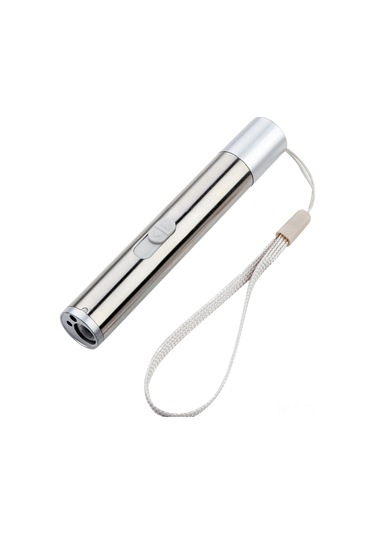 Hombey Alüminyum Tıbbi El Feneri Usb Şarjlı - 3 Fonksiyon: Beyaz Işık, Kızılötesi Lazer, Mor Para Kontrol Işığı Gümüş
