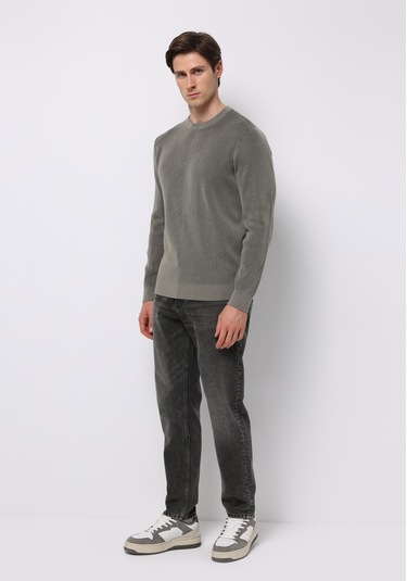 Colins Regular Fit Yuvarlak Yaka Jakarlı Erkek Yeşil Kazak Cl1076739 Q1.v2 Kha Haki