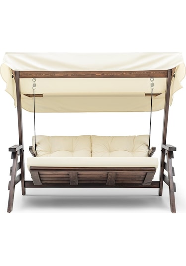 Belek Swing Ahşap Dış Mekan Bahçe Balkon & Teras Salıncağı Krem