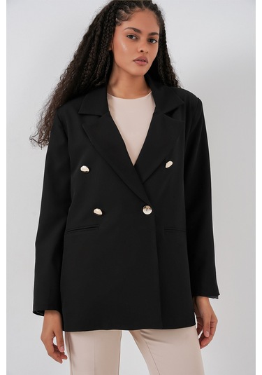 Kadın Kruvaze Yaka Blazer Ceket 0722 - Siyah