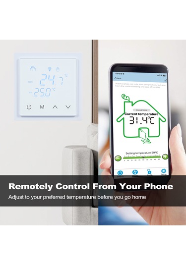 Monyee Wifi Akıllı Panel Isıtıcı Kontrol Cihazı 16a - Led Dokunmatik Ekranlı, Ev Isı Regülatörü, 85-250v, Beyaz Mh-1828aw