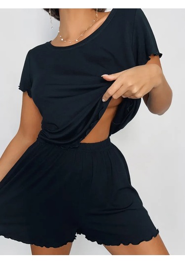 O.sch Viskon Şortlu Pijama 261882014 Siyah