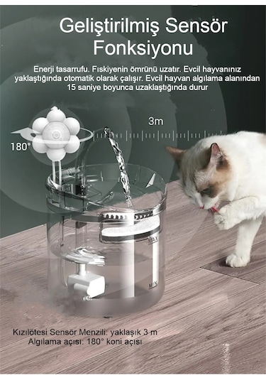 Mds Hareket Sensörlü Otomatik Pet Su Çeşmesi Sessiz Pompa Filtreli 2 L