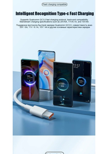 6a 67 W Süper Hızlı Şarj Usb Tip C Kablo Huawei P40 P30 Usb-c Telefon Veri 6a Cable 2m