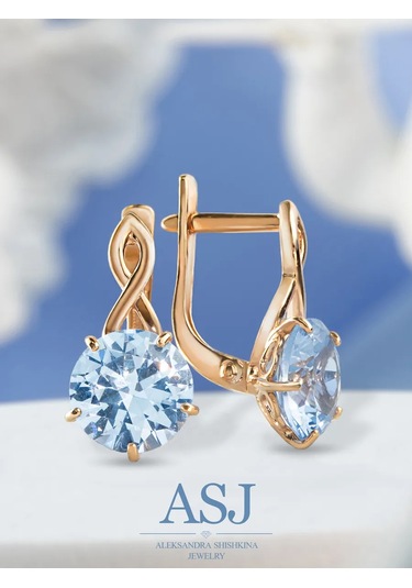 Asj 925 Ayar Gümüş Taşlı Altın Küpeler 15444451 Açık Mavi