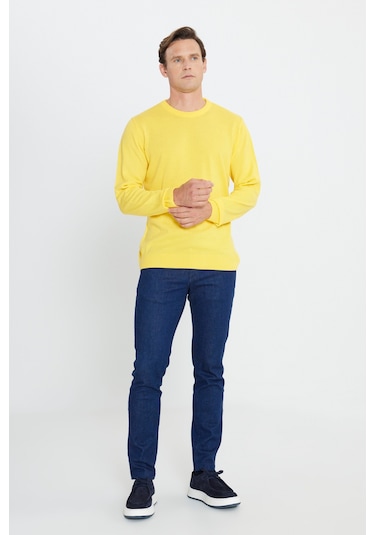 AC&Co / Altınyıldız Classics Erkek Sarı Standart Fit Normal Kesim Bisiklet Yaka Triko Sarı