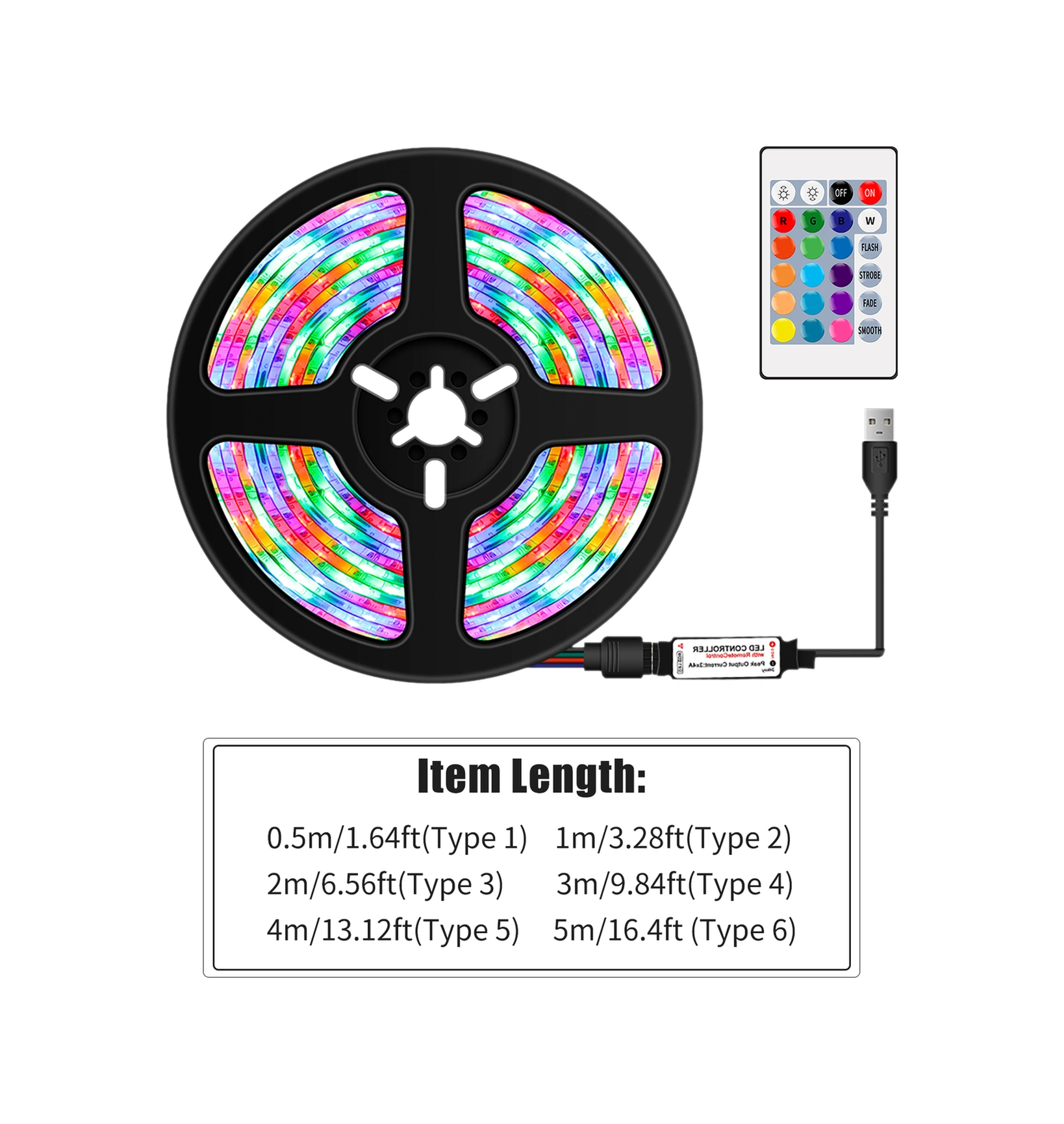 Konesam 3m Usb Beslemeli Rgb Led Işık Şeridi, 16 Renkli Kumanda Kontrol, Su Geçirmez Dekoratif Işık, Ev Ve Bahçe Dekorasyonu