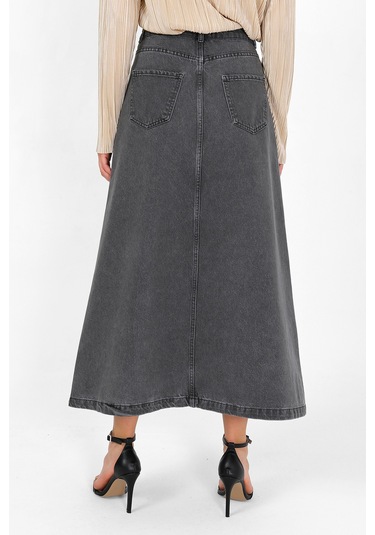 Yüksek Bel A Kesim Denim Etek Gri