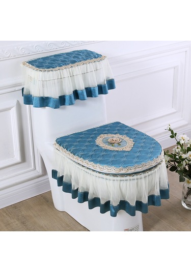 Teltree Halka Açık Satış Yüksek Kaliteli Dokulu Klorlu Mavi Tuvalet Kılıfı Seti - Toz Koruyucu Üçlü Paket Dokuma, Kolay Kurulum Diğer