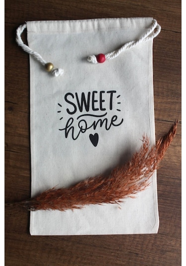 20x30cm - 2 Adet Keten Sweet Home Çok Amaçlı Kese - Saklama Torba