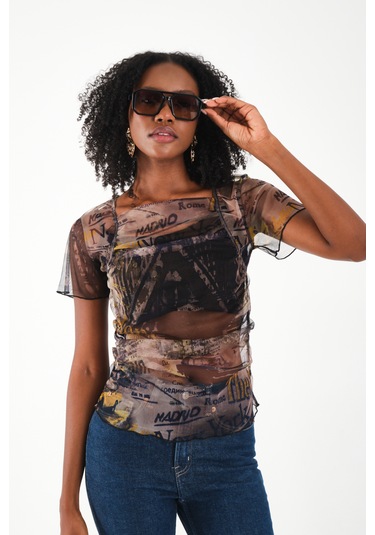 Kare Yaka Tül Bluz Yeşil