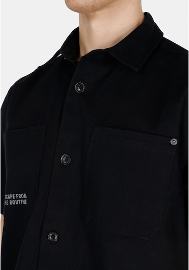 Colin's Colins Comfort Fit Shirt Neck Düz Erkek Siyah Kısa Kol Gömlek Cl1073361 Q1.v2 Blk Siyah