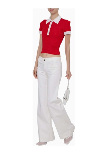 Alice And Olivia Slay Heart Cepli Düz Paça Pantolon Bej