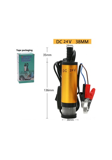 Geeksen 24v Elektrikli Aküli Pompa, Dizel Ve Yağ Çekimi, 38mm Kompakt Tasarım, Dış Filtreli Altın Klipsli Model - Renkli Kutu