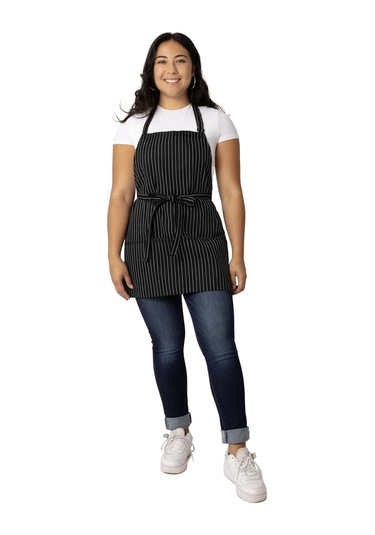 Unisex Üç Cepli Önlük Siyah Beyaz Çizgili, Tek Beden Diğer
