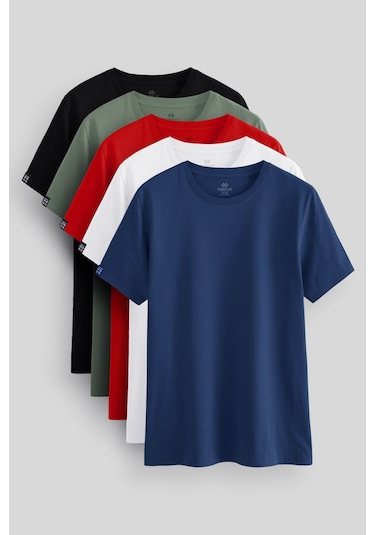 Standart Fit Basic O Yaka 5li Paket Erkek T-shirt - 87911 Siyah - Beyaz - Kırmızı