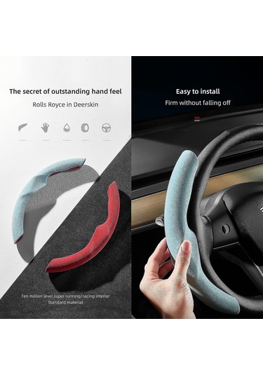 Fosenze Tesla Model 3/y/s İçin Ultra İnce Suede Deri Direksiyon Kılıfı - Karbon Fiber Desenli, Kayma Engellli, Hava Geçirgen, Tüm Hava Koşullarında Uygun