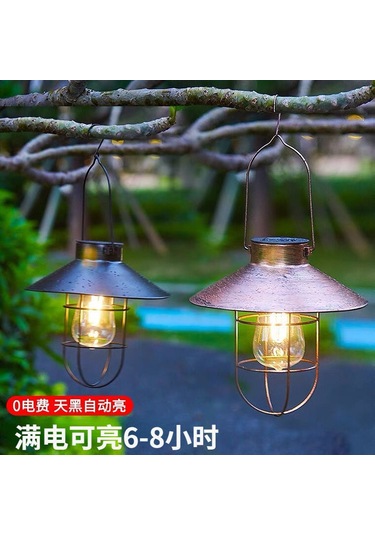 Dofolink Siyah Güneş Enerjili Dış Mekan Lambası - 18cm Çapı Demir Çelik Vintage Akşam Lambası, Su Geçirmez Bahçe Balkon Kamp Manzarası Avize Çoban Kancası Seti Beyaz