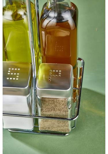 Cooker 5 Parça Standlı Cam Yağdanlık Sirkelik Sosluk Baharatlık Seti Ckr1228 Gri