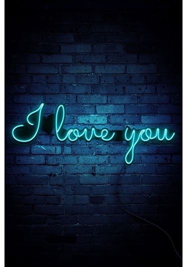 I Love You Neon Led Duvar Aydınlatması & Dekoru & Gece Lambası Mavi Mavi