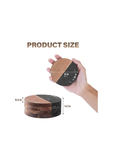 İçecekler İçin 4'lü Bardak Altlığı Seti, Mermer-ahşap Birleştirilmiş Bardak Altlığı Diğer