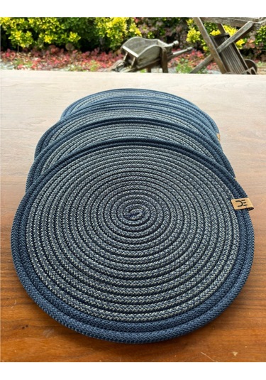 6 Lı Yuvarlak Supla Takımı Kolay Temizlenebilir, Modern Sofralar İçin Lacivert -antrasit