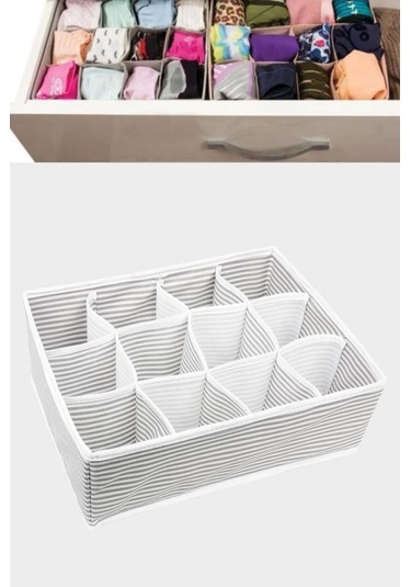 Onikiden 12 Bölmeli Çekmece İçi Düzenleyici, Çok Amaçlı Takı Çorap Kravat Eşarp Organizer Kutu Gri