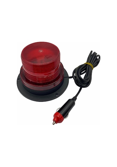 12v-24v Çakar Flas Tepe Lamba Mıknatıslı Ledli Kırmızı Çakmak Fişli 90 130 Mm
