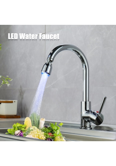 Shineyee Led Su Hızı İle Çalışan 3 Renk Sıcaklık Algılayan 360 Derece Döner Musluk Ucu - Ld8001-b16 Diğer