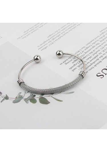 Gümüş Basit Paslanmaz Çelik Bükülmüş Hasır Açılış Çelik Bilyalı Bayan Bileklik Doğum Günü Gümüş